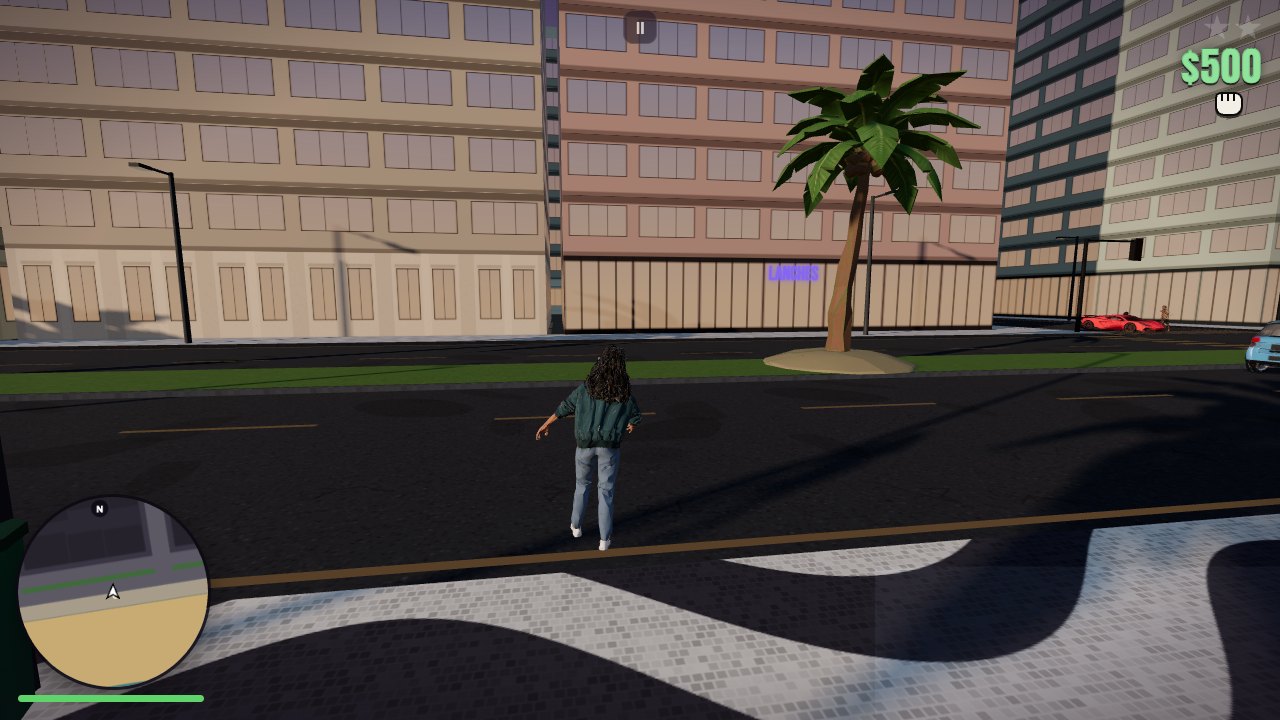 A cidade aberta vista de perto do personagem